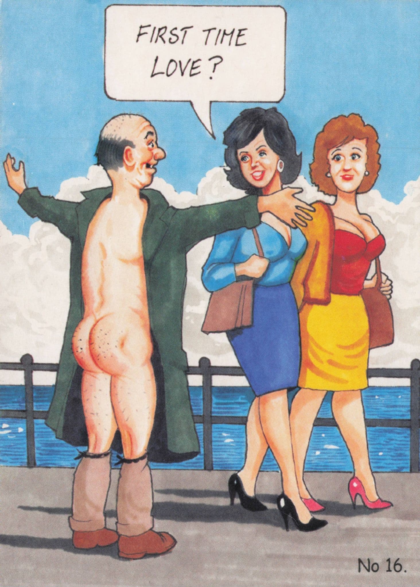 Beach Nude Dirty Mind Streaker Disaster Anorak Mistake Comic Postcard