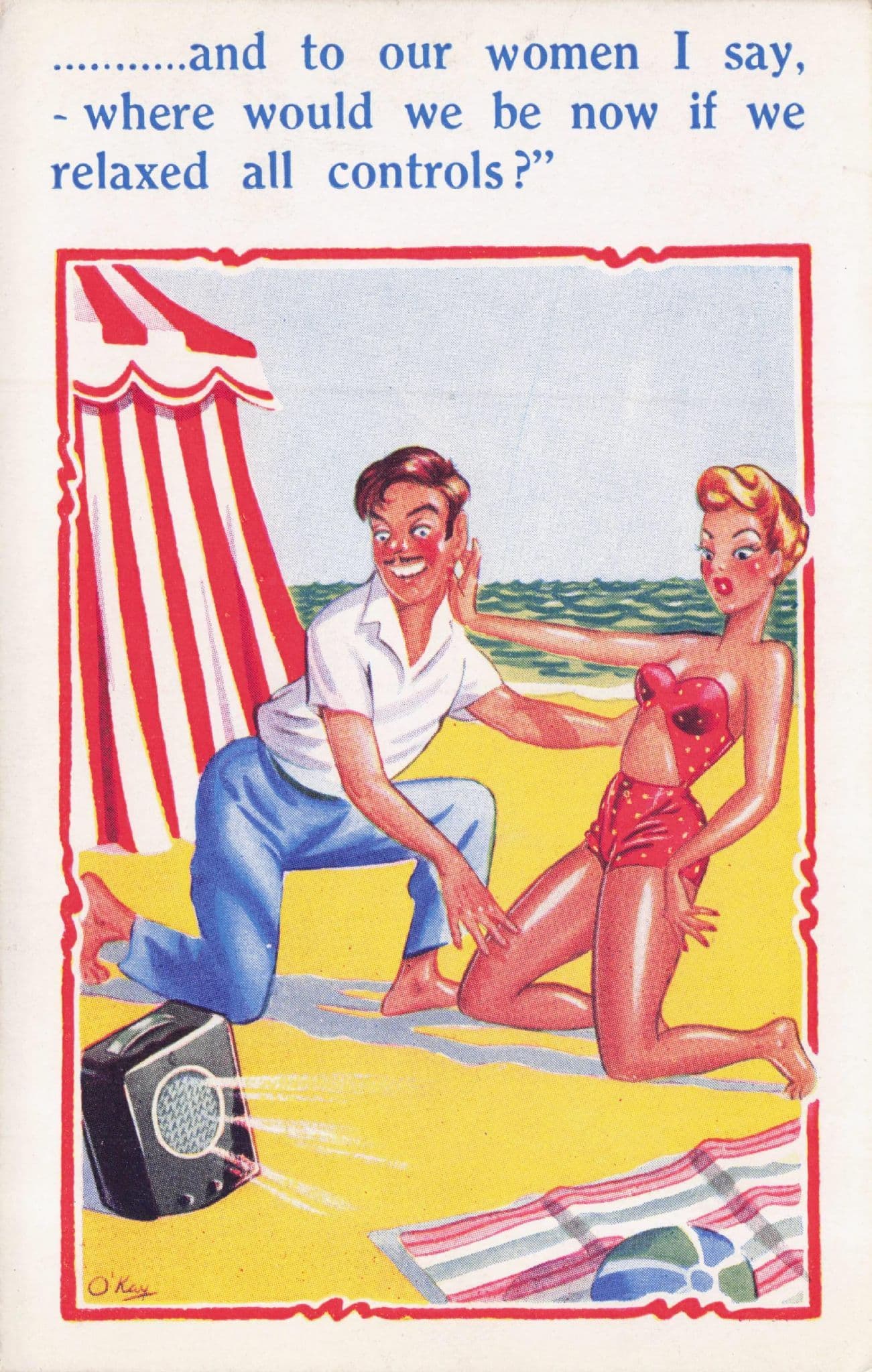 Beach Old Radio Wireless Changing Rooms Tent Comic Postcard