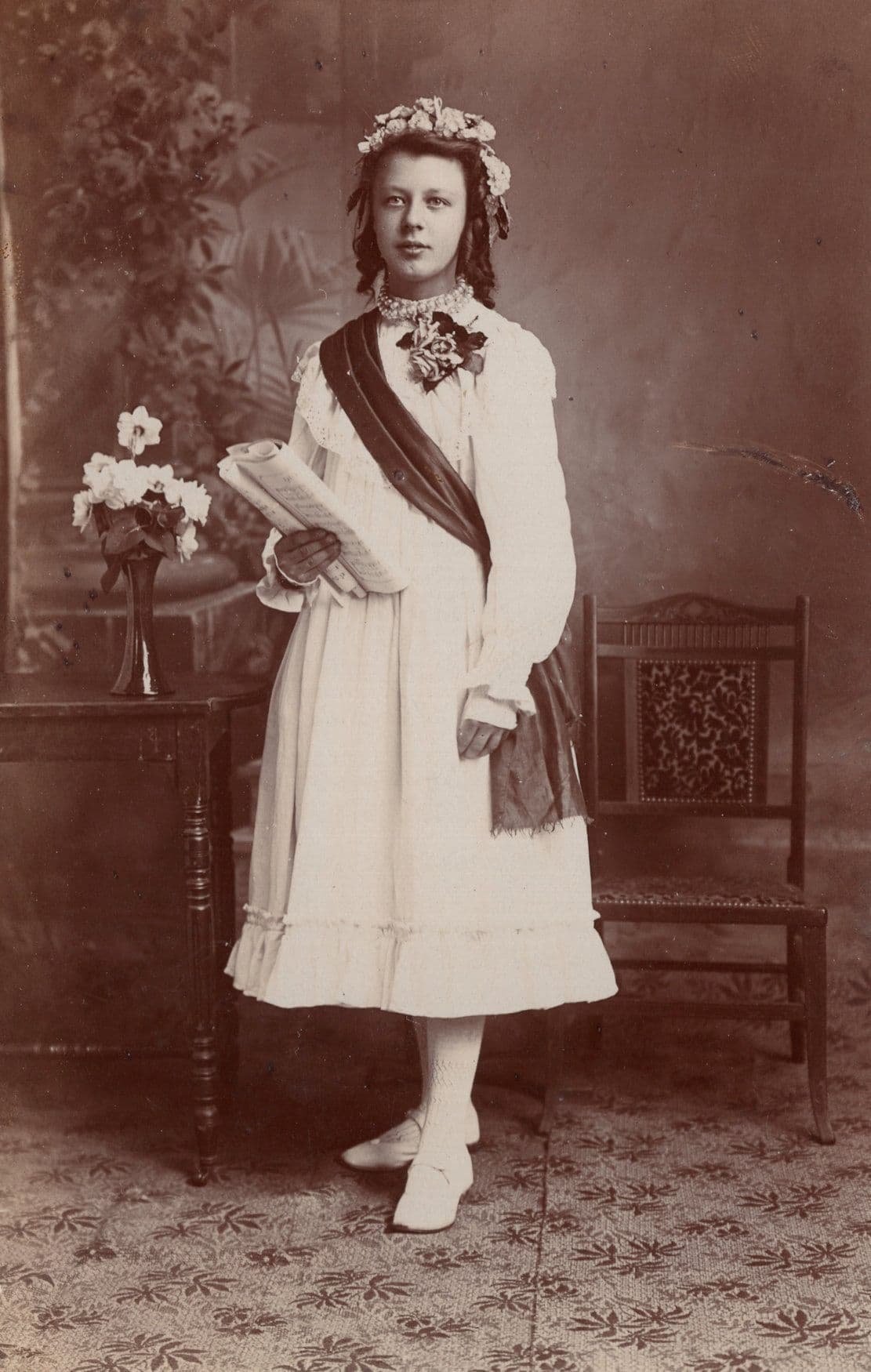 Beatrice Graduation Day Antique Hand Signed Certificate Fashion Real Photo Postcard