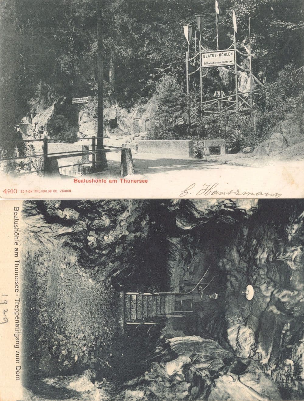 BeatushÔøΩhle am Thunersee Treppenaufgang Zur Dom 2x Switzerland Old Postcard