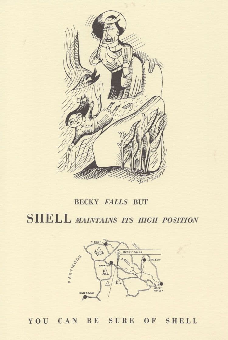 Becky Falls Dartmoor Devon Shell Petrol Comic Map Postcard