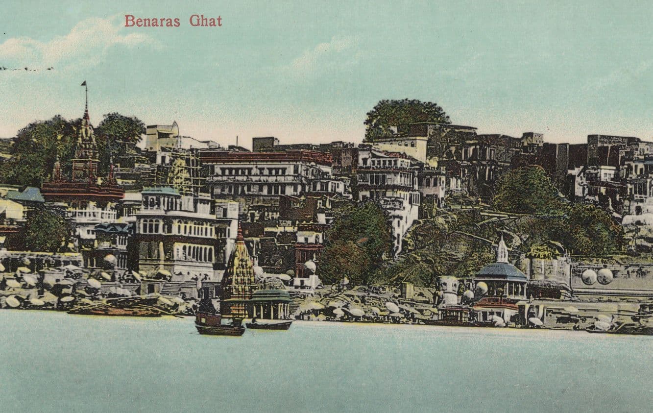 Benaras Ghat India Antique River Boat Rare Postcard