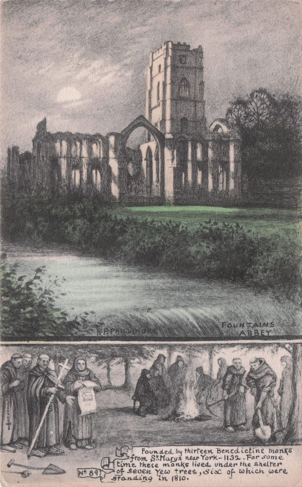Benedictine Monks at Fontaine Abbey Phillimore Historical Series Postcard