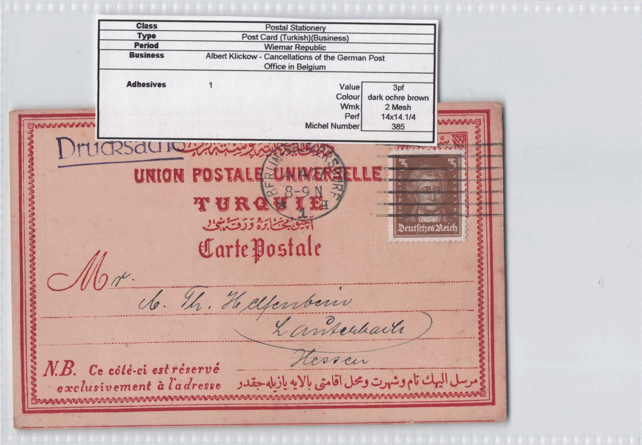 Berlin Belgium Post Office Cancellation Antique German Postcard
