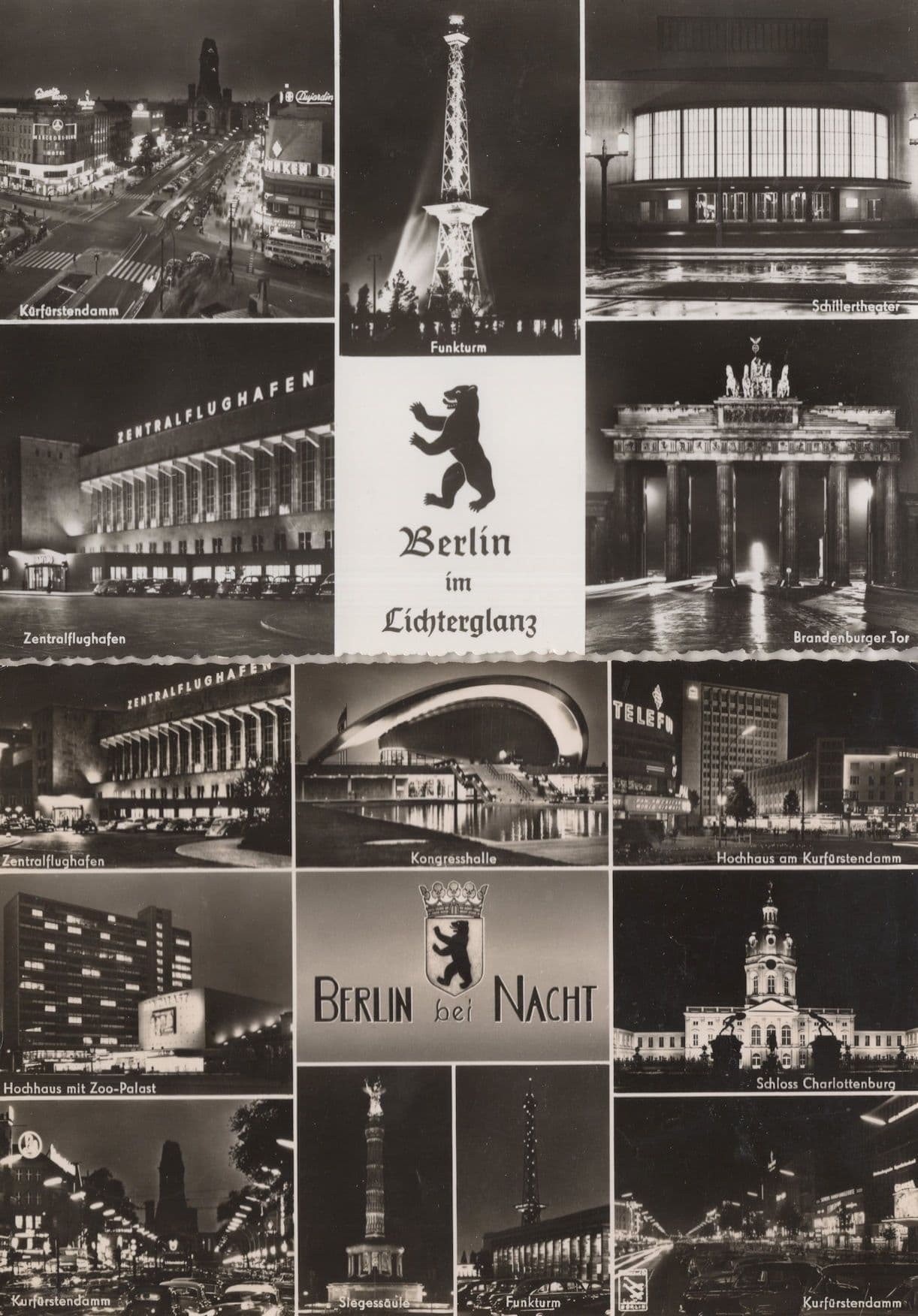 Berlin By Night 2x German Vintage Real Photo Postcard s