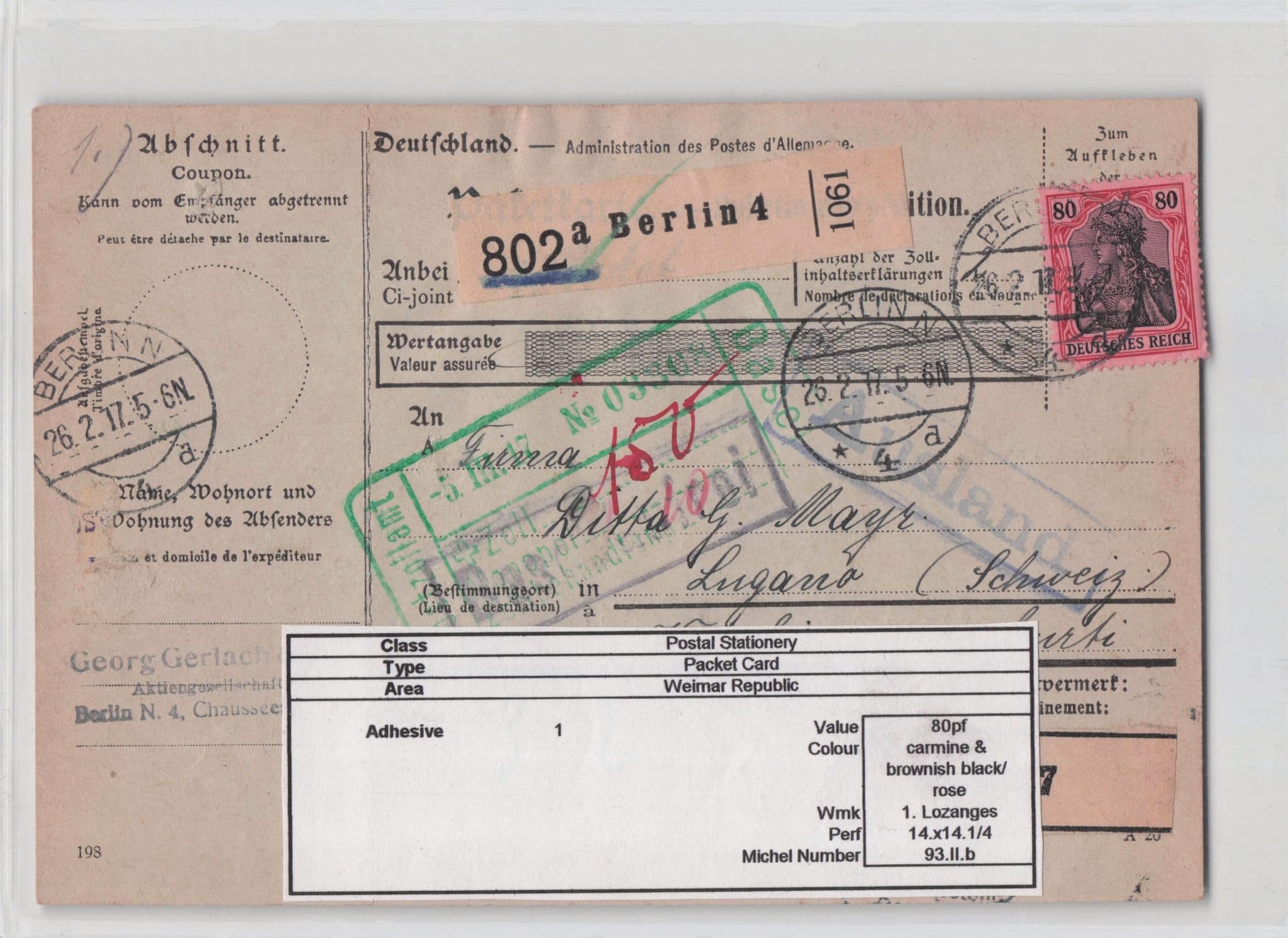 Berlin Germany 1917 WW1 Packet Coupon Card Antique Postcard