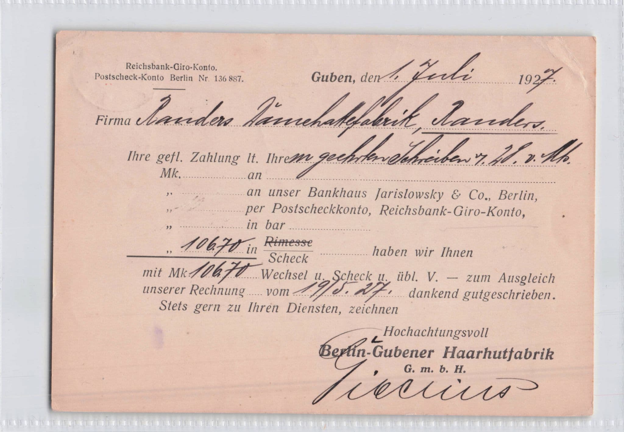 Berlin Guben Hat Factory Fashion 1927 German Old Postcard