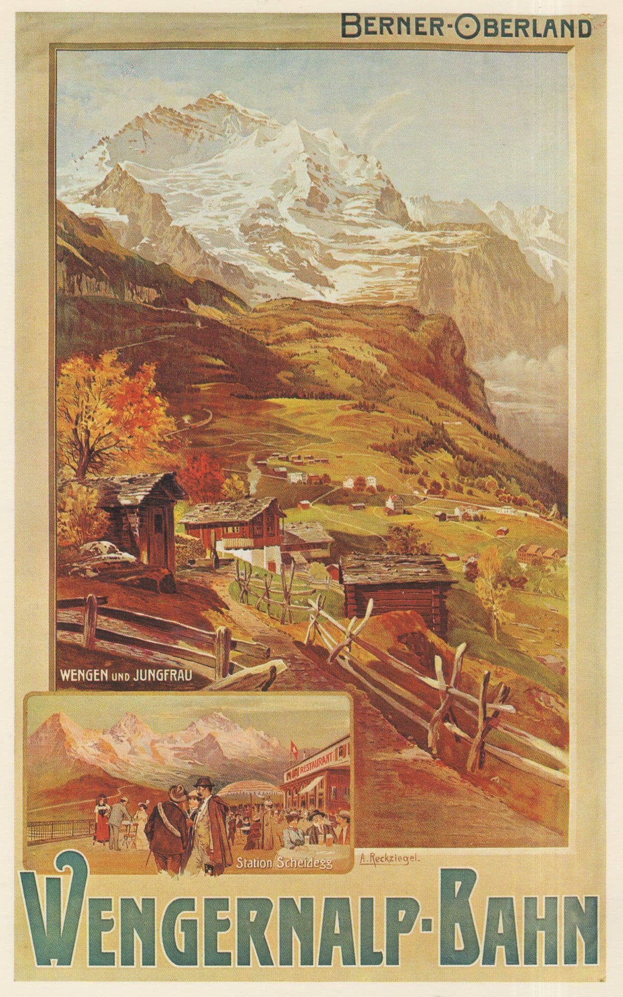 Berner Oberland Wengernalp Bahn Switzerland Travel Poster Postcard