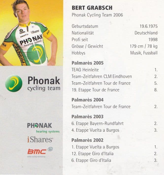 Bert Grabsch German Cycling Champion Phonak Team Hand Signed Photo