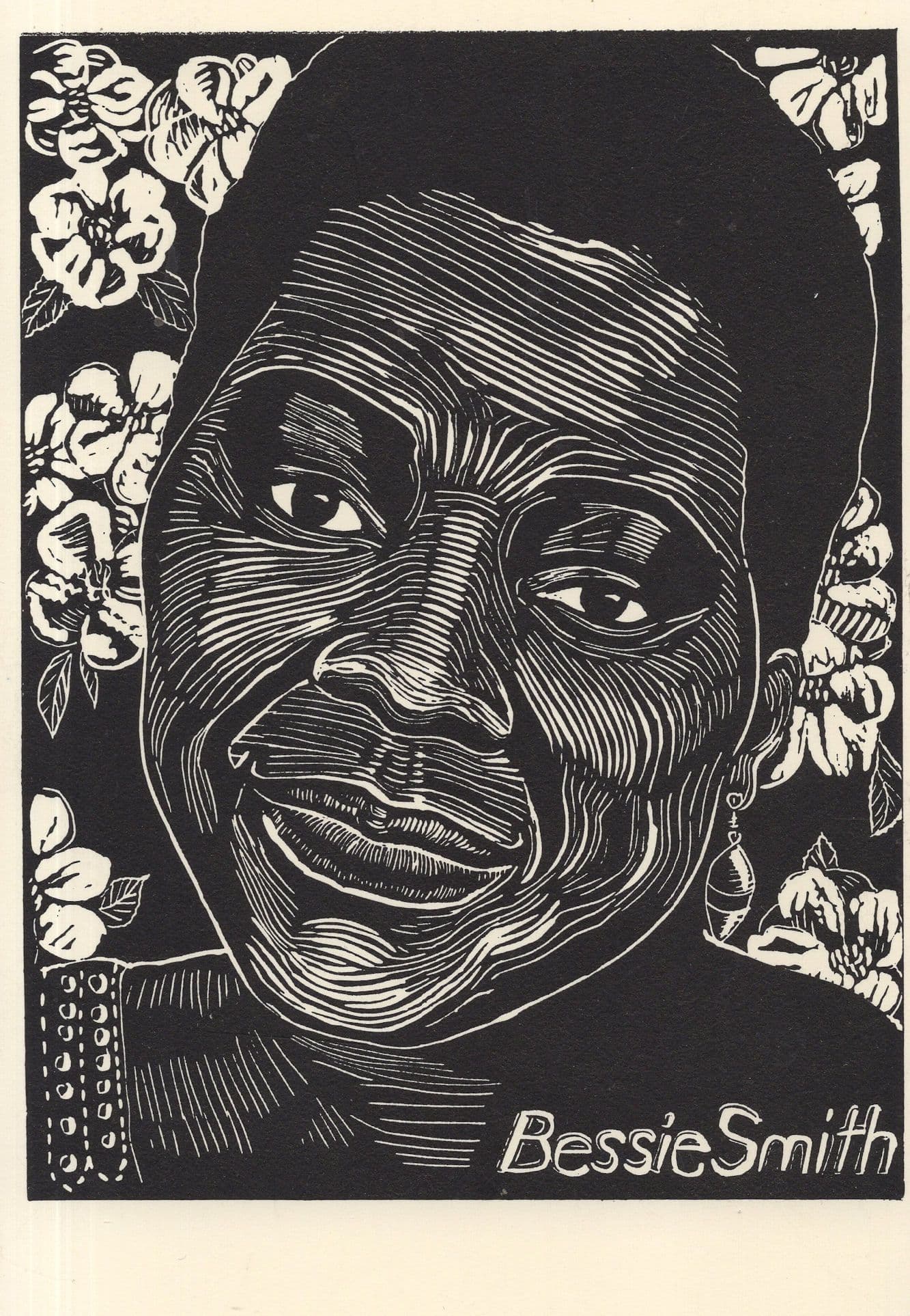 Bessie Smith Blues Singer Linoleum Cut Rare 1980s Painting Postcard