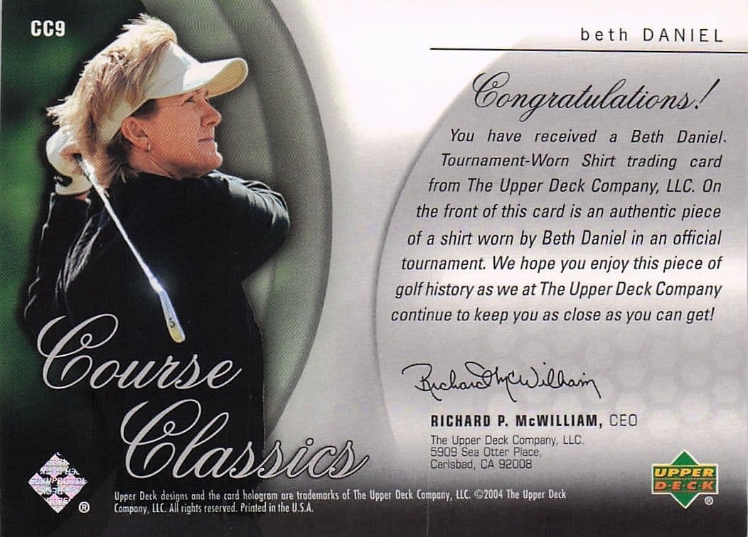 Beth Daniel Course Classics 2004 Authentic Tournament Upper Deck Golf Shirt Card