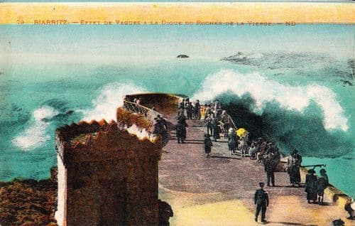 Biarritz Monte Carlo Ship Boat Rough Disaster Sea Harbour Old Antique Postcard