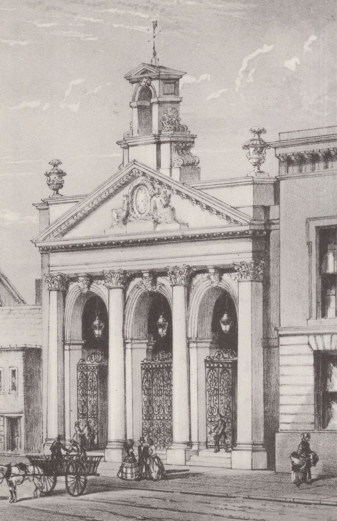 Bicycle at Market Portico Gloucester Victorian Painting Postcard