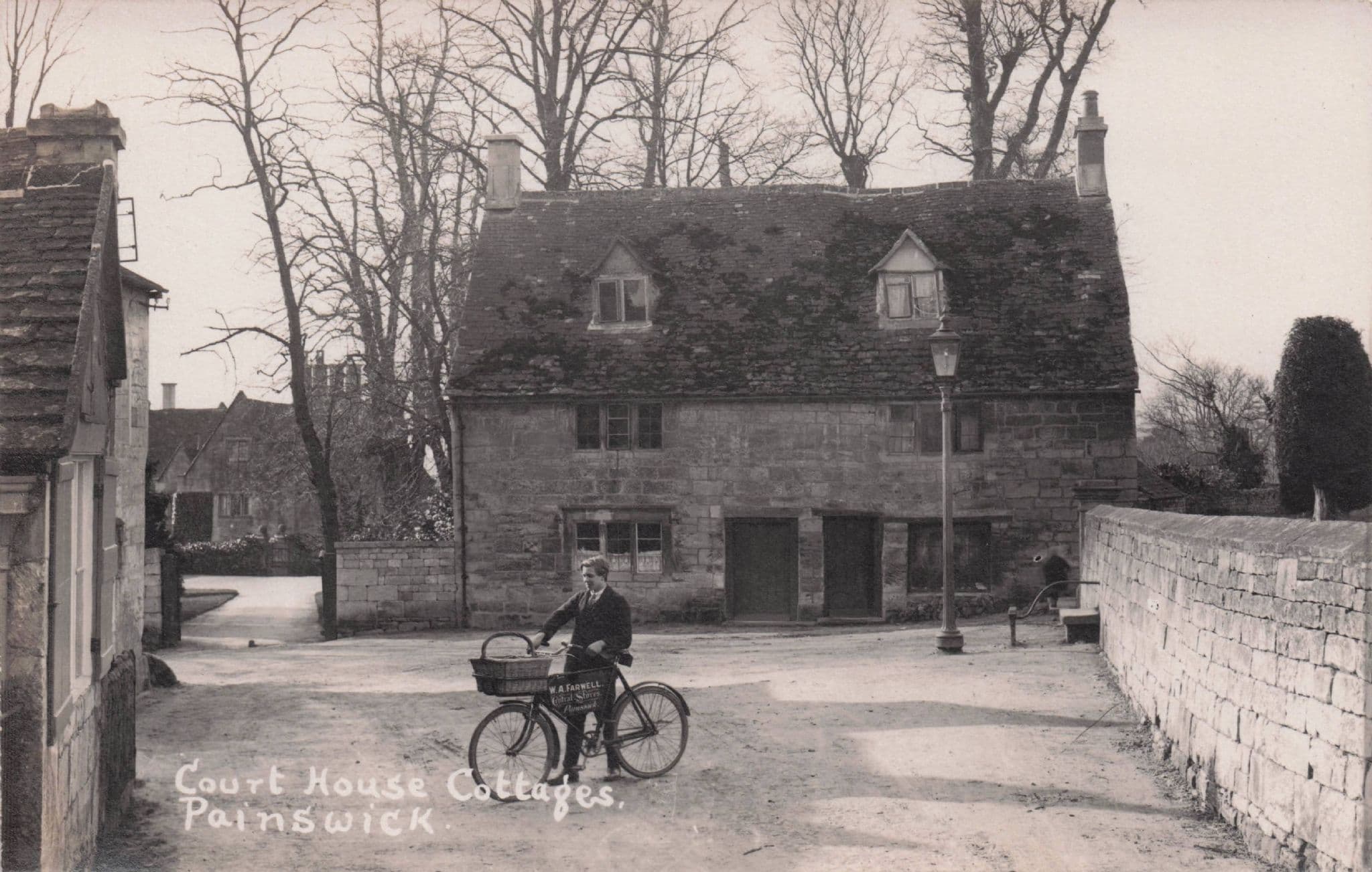 Bicycle Court House Cottages Painswick Shop Bag Gloucester Old Postcard