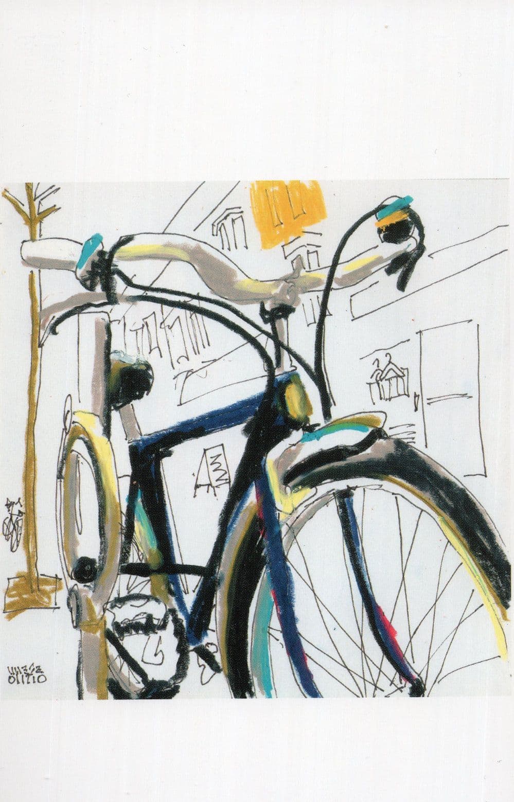 Bicycle on College West Toronto Canada Sketch Painting Postcard