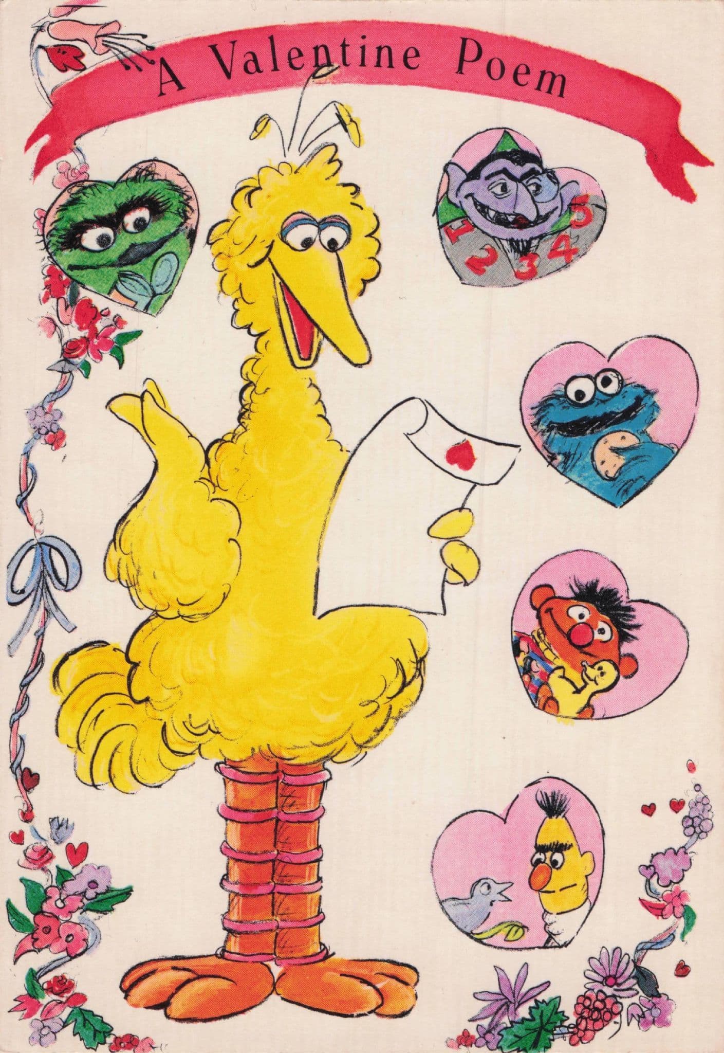 Big Bird Oscar Sesame Street TV Show A Valentines Poem Rare Postcard
