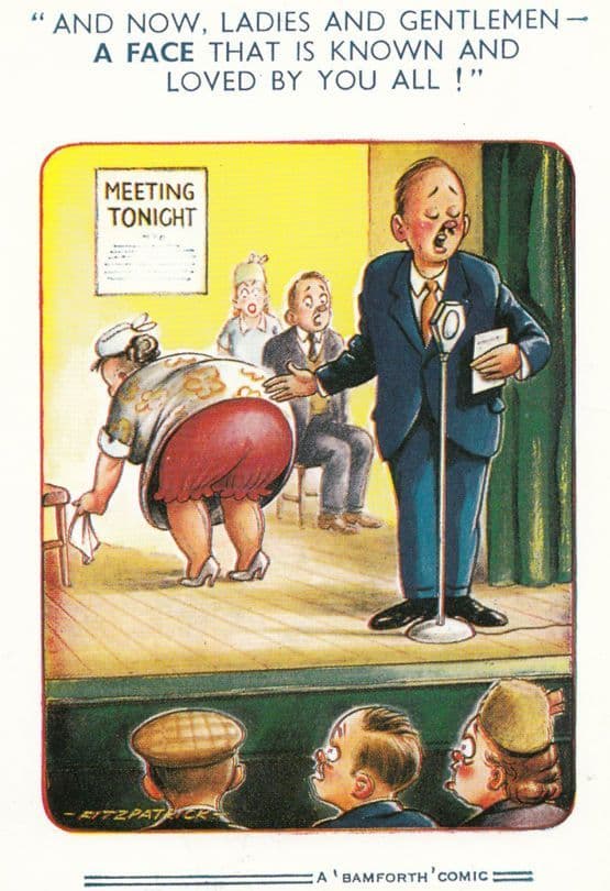 Big Bum On WW2 Stage As Starring Face Comic Humour Postcard
