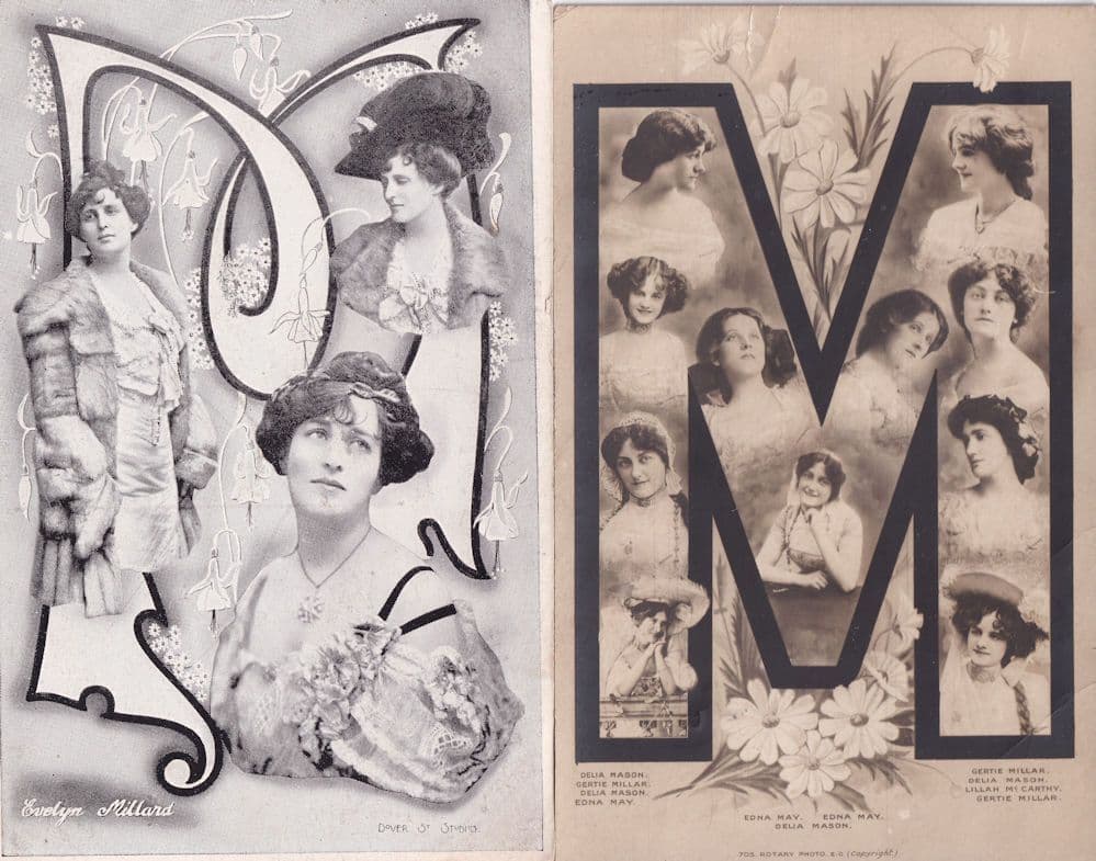 Big The Letter M Edwardian Actress 2x Old Postcard s