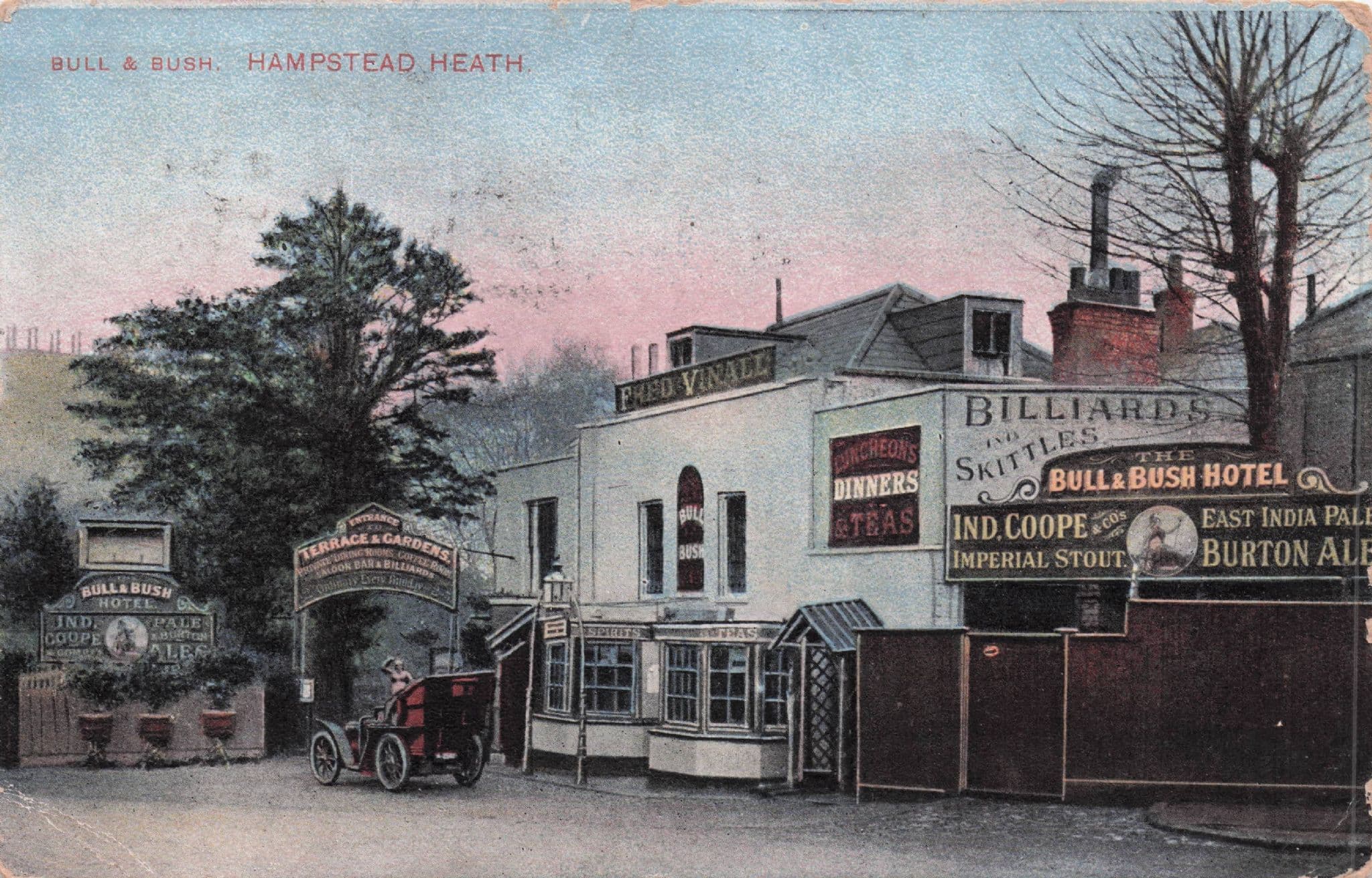 Bikini Lady Skittles Billiards Bull & Bush Hampstead London Old Postcard