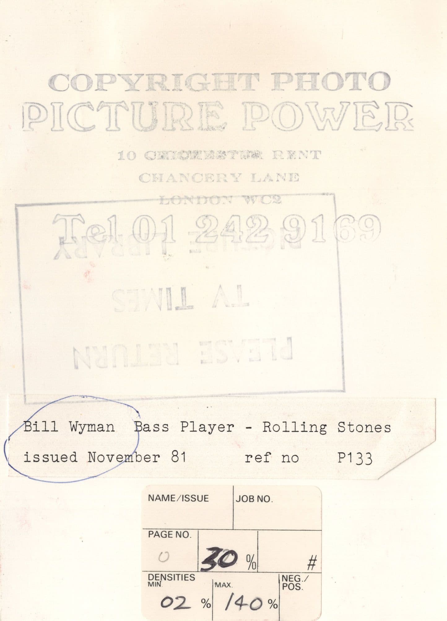 Bill Wyman of Rolling Stones Looking Worried 1981 London Press Photo