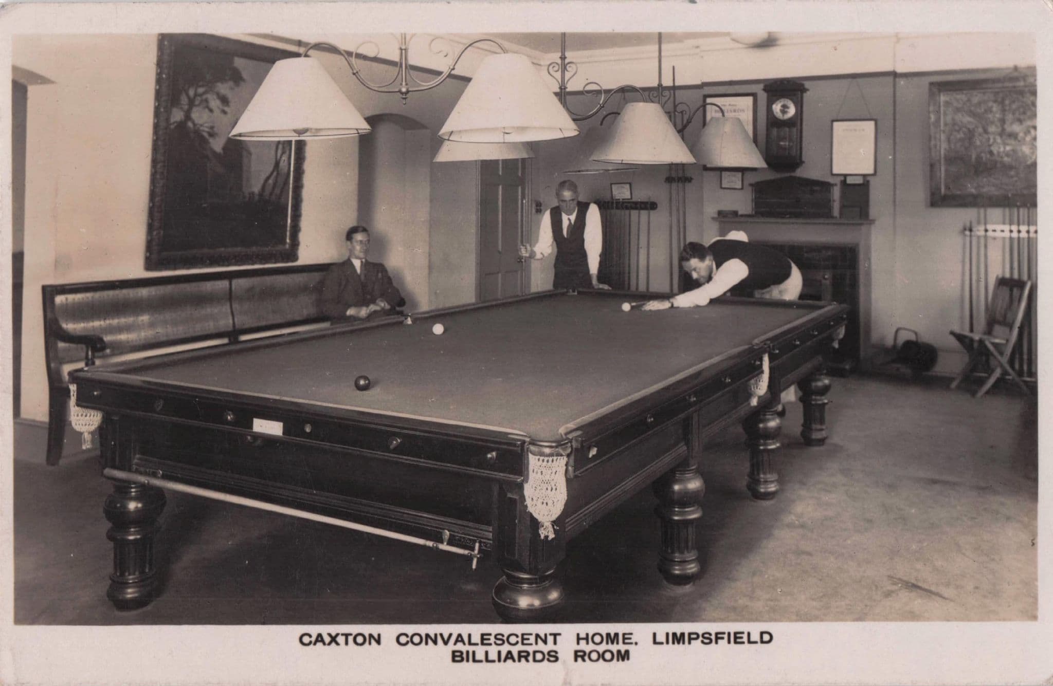 Billiard Game Caxton Convalescent Home Limpsfield Surrrey WW2 RPC postcard