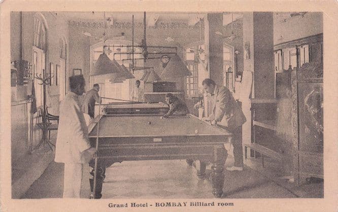 Billiard Games Room Grand Hotel Bombay India Antique Postcard