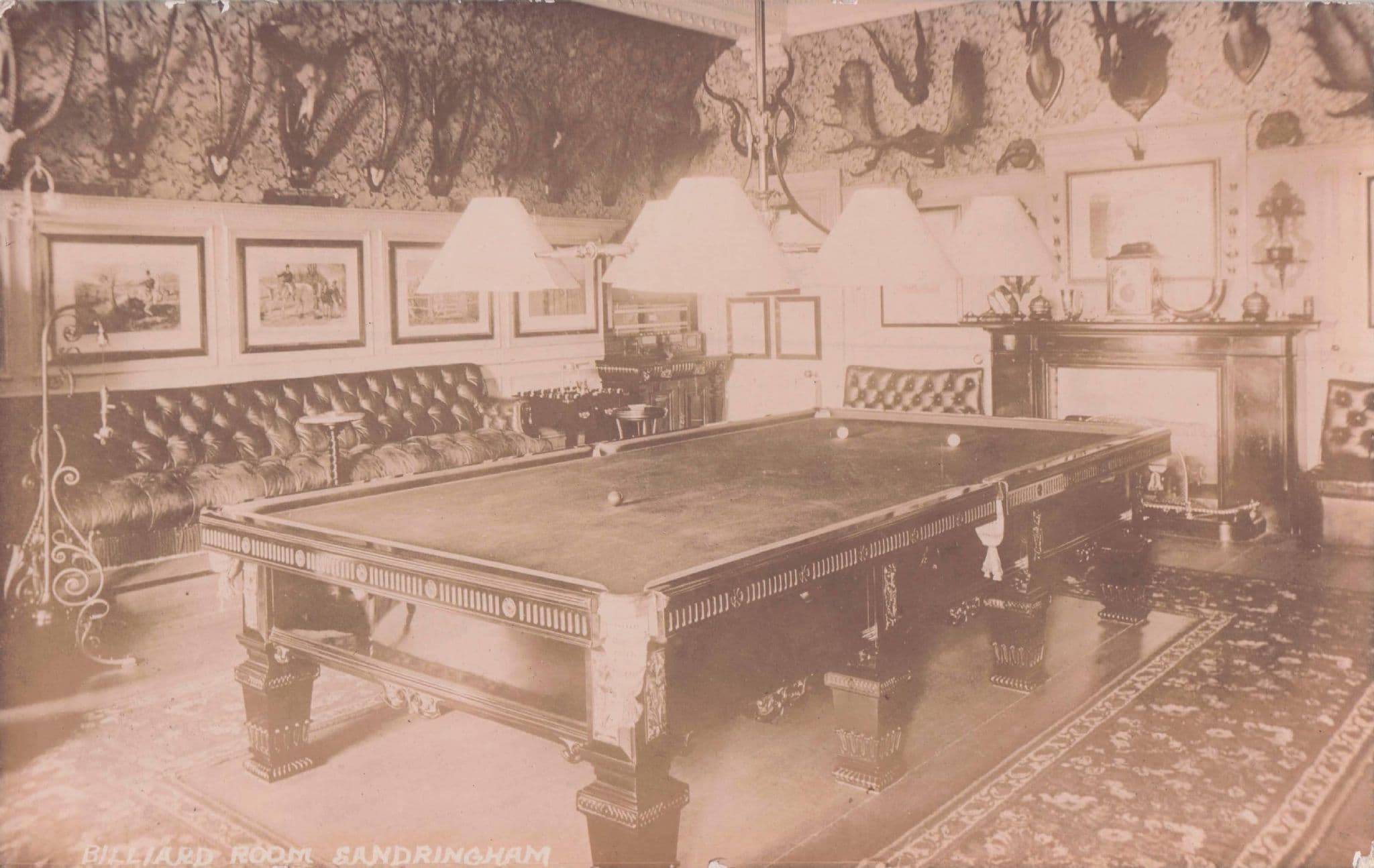 Billiard Room Sandringham Deer Hunting Hunstanton Publishers Old RPC Postcard