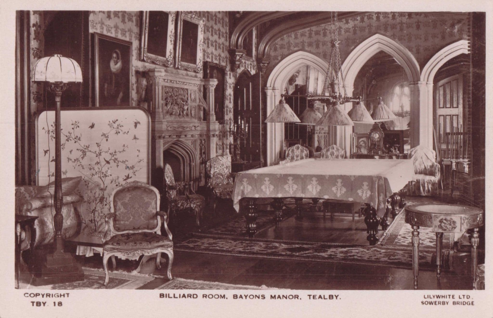 Billiard Room Saxons Manor Tealby Lincolnshire Old RPC Postcard