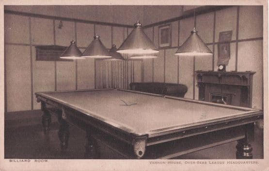 Billiard Room Vernon House Overseas League Headquarters London Old Postcard