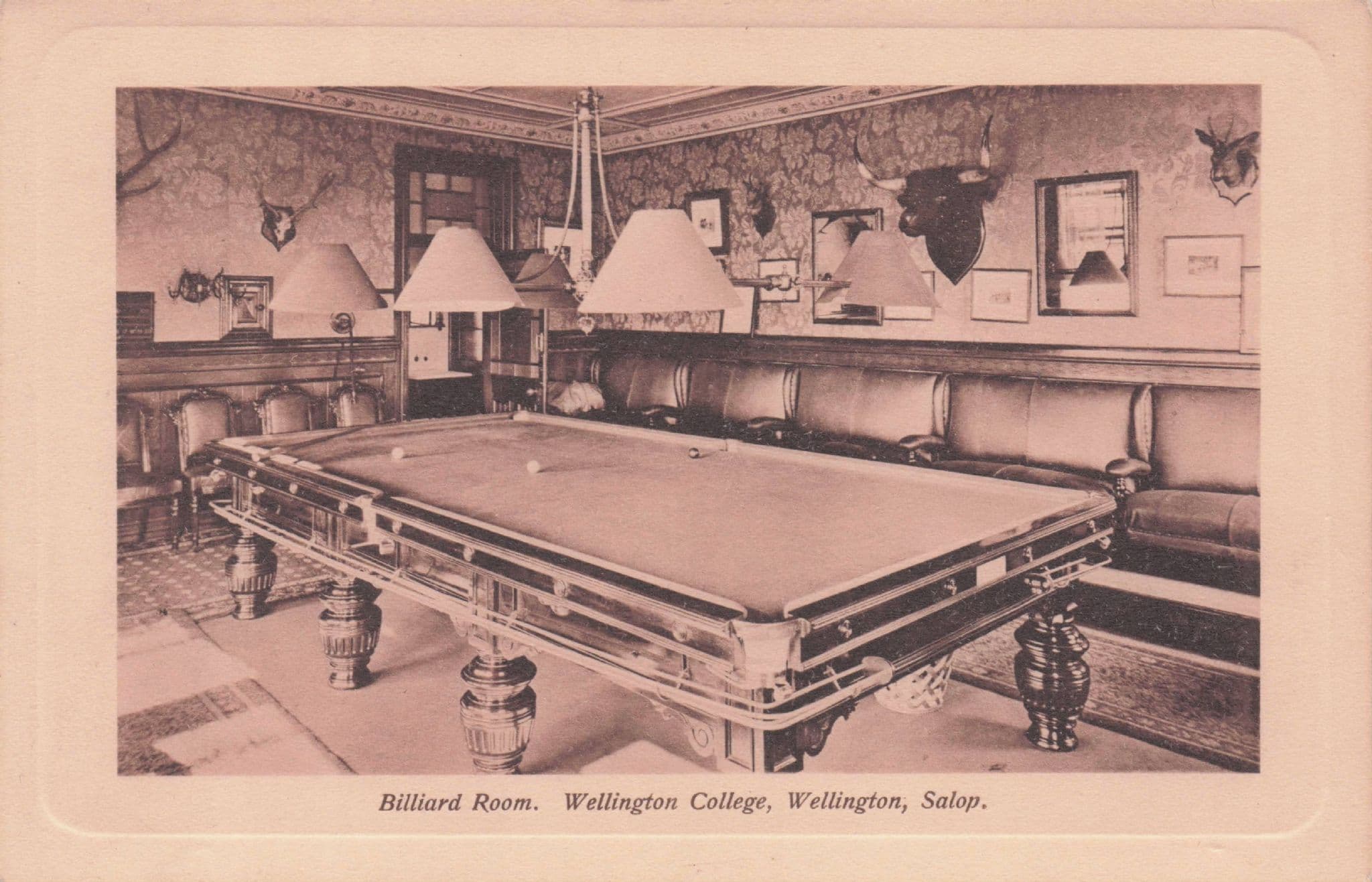 Billiard Room Wellington College Salop Shropshire Old Postcard