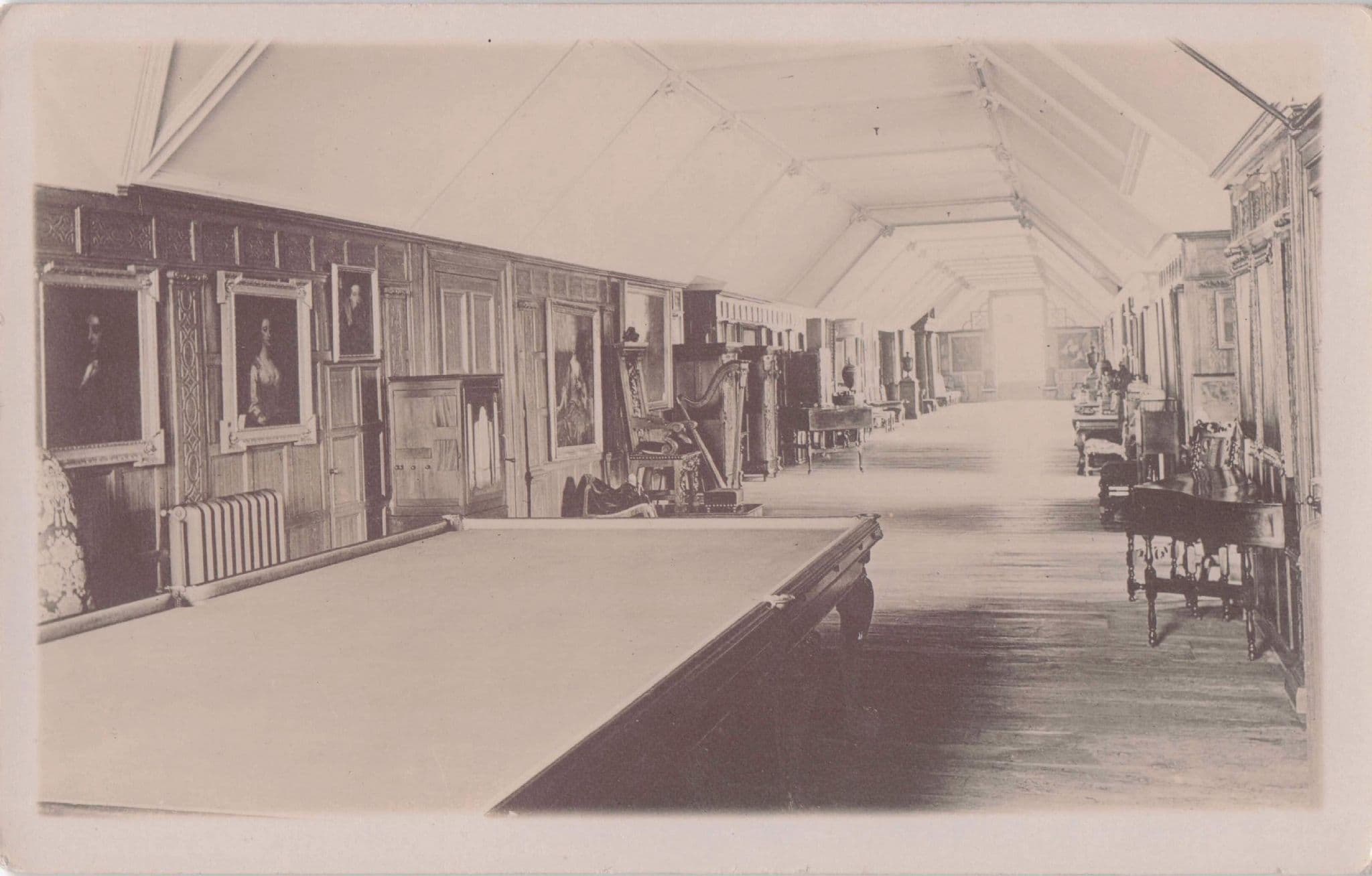 Billiard Snooker Pool Table In Old Long Hall Magnificent Paintings RPC Postcard