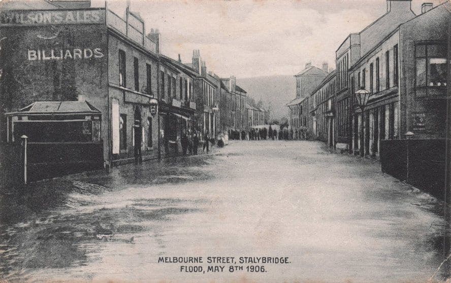Billiards Pub Melbourne Street Stalybridge Flood 1906 Manchester Old Postcard