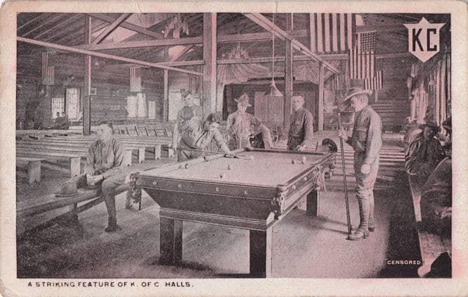 Billiards Table at Knights Of Columbus Halls Maryland Old WW1 1918 Postcard