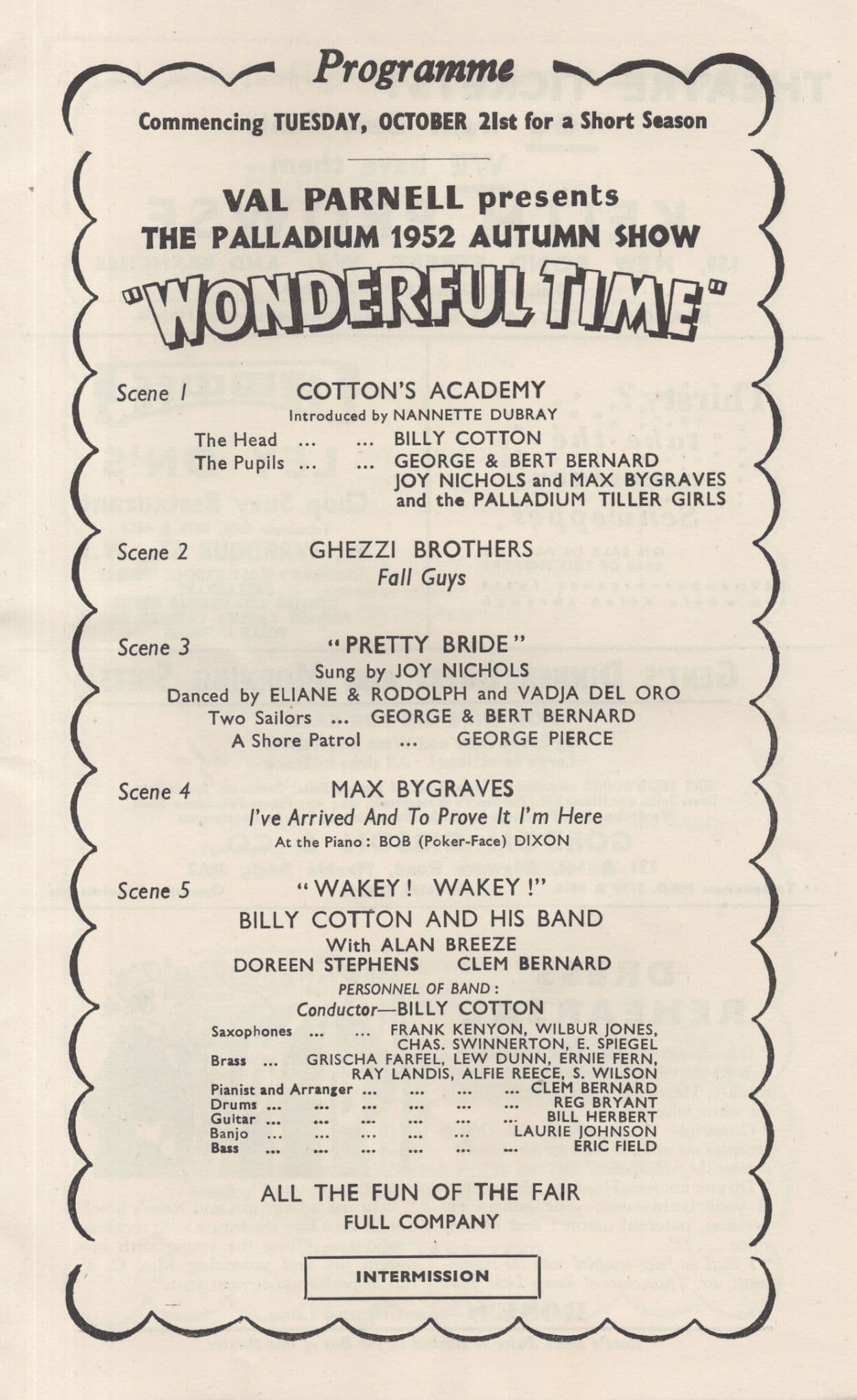 Billy Cotton Max Bygraves London Palladium 1952 Theatre Programme