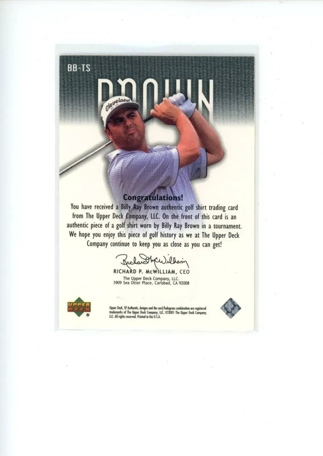 Billy Ray Brown 2001 Tour Swatch Worn Shirt Golf Rare Limited Edition Card