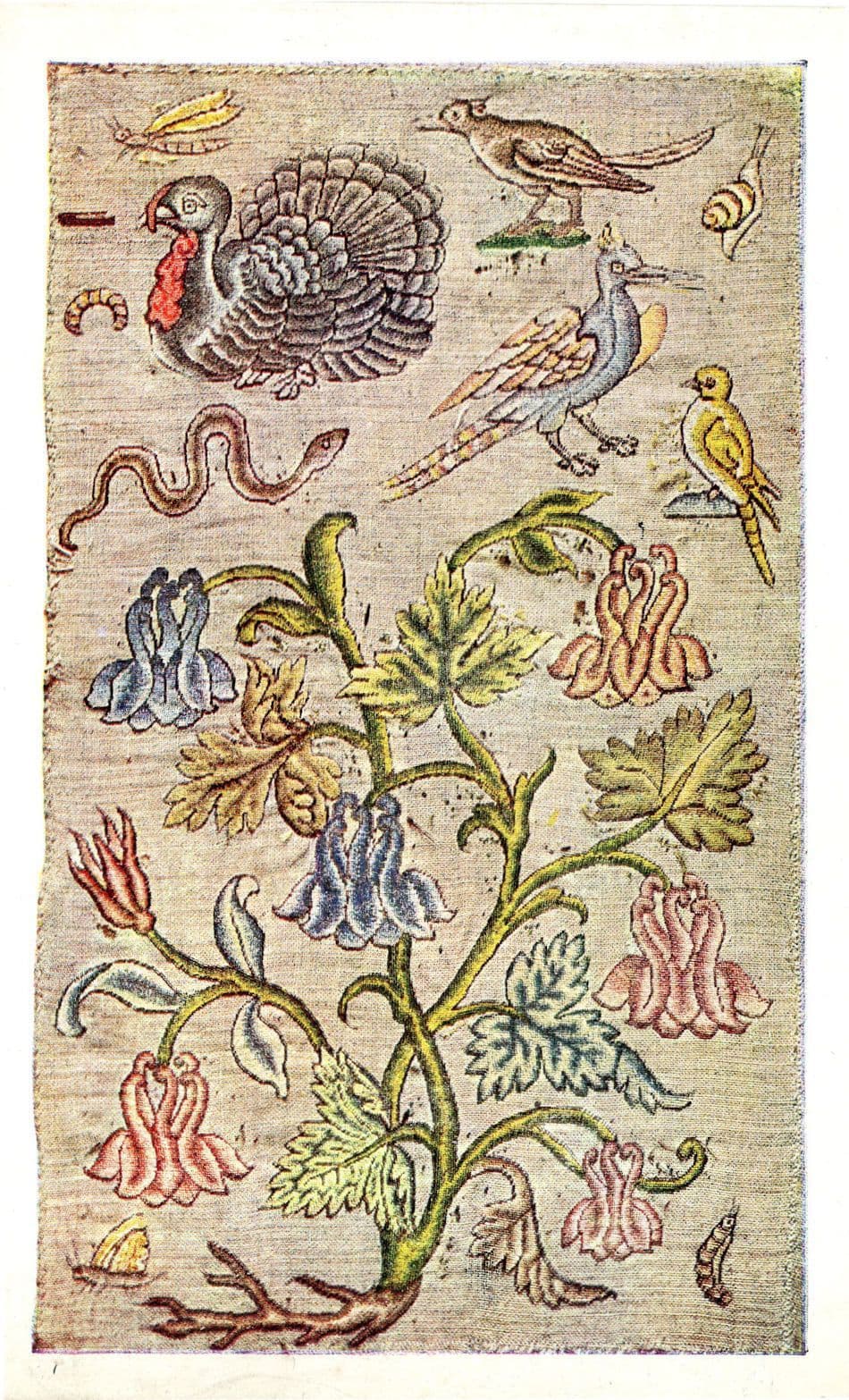 Birds Panel Antique Silk Tent 17th Century Embroidery Old Postcard
