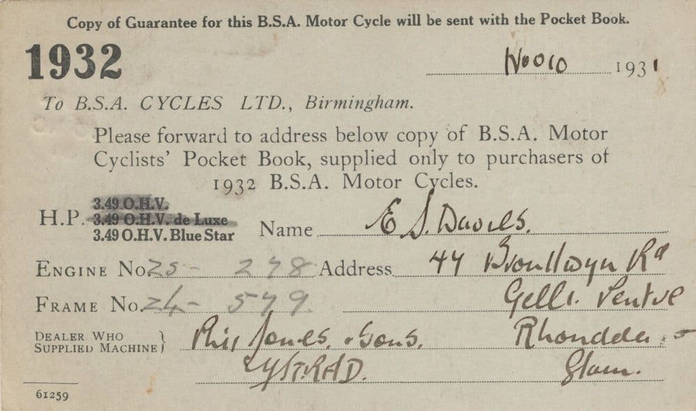 Birmingham 1931 Old BSA Motor Bike Bicycle Shop Postcard