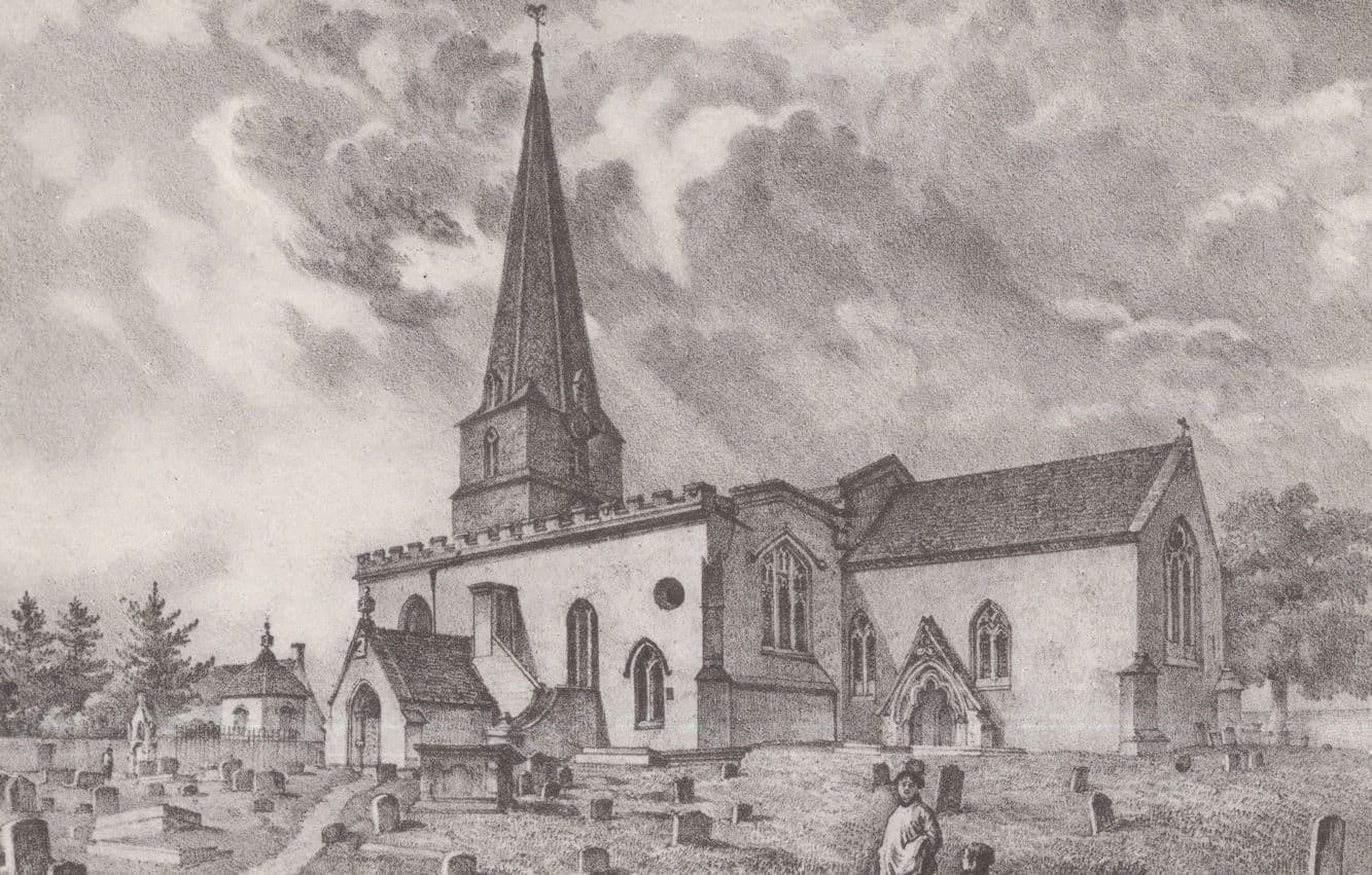 Bisley Church Gloucester Victorian Sketch Painting Postcard