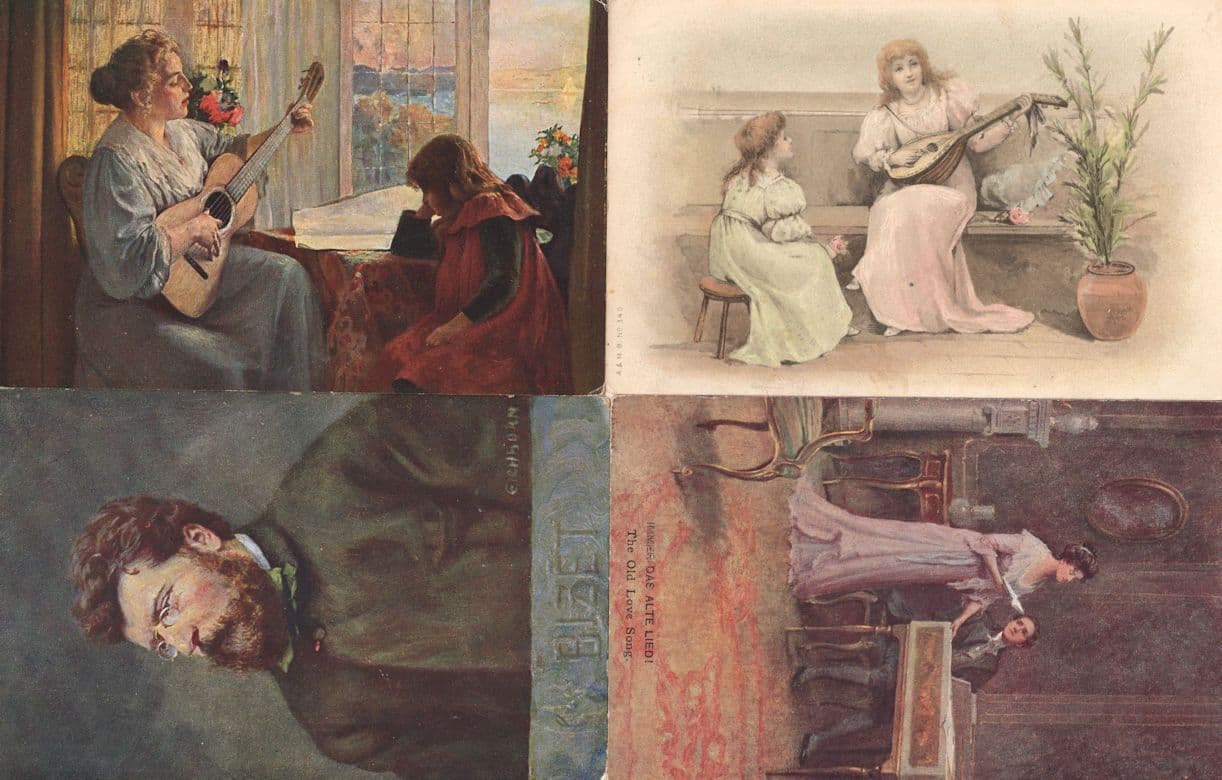 Bizet Guitar Lessons Love Song Medieval Lute 4x Old Music Postcard s