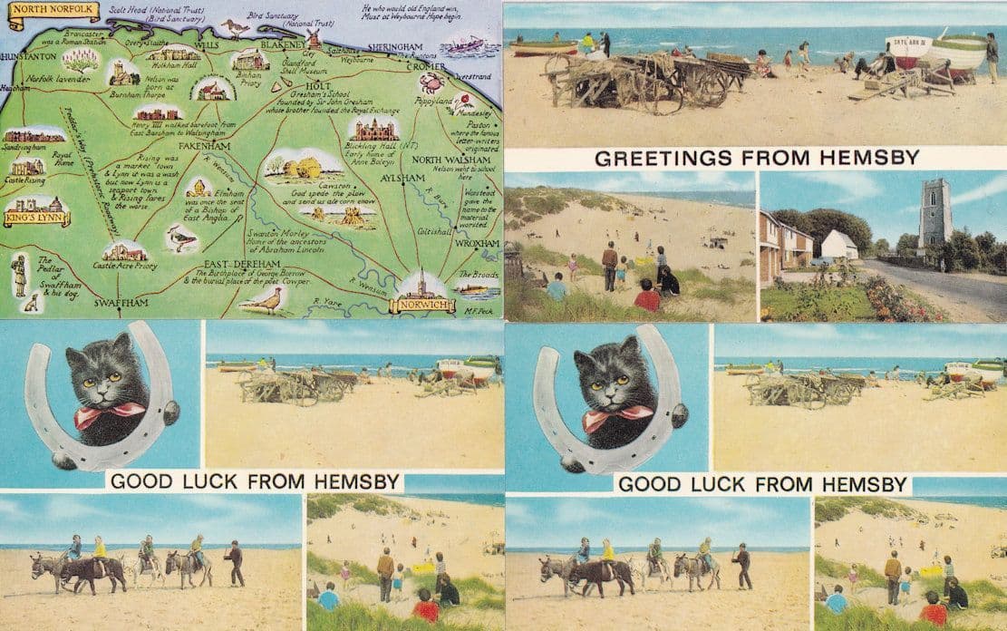 Black Cat Good Luck From Hemsby Map 4x 1970s Norfolk Postcard s
