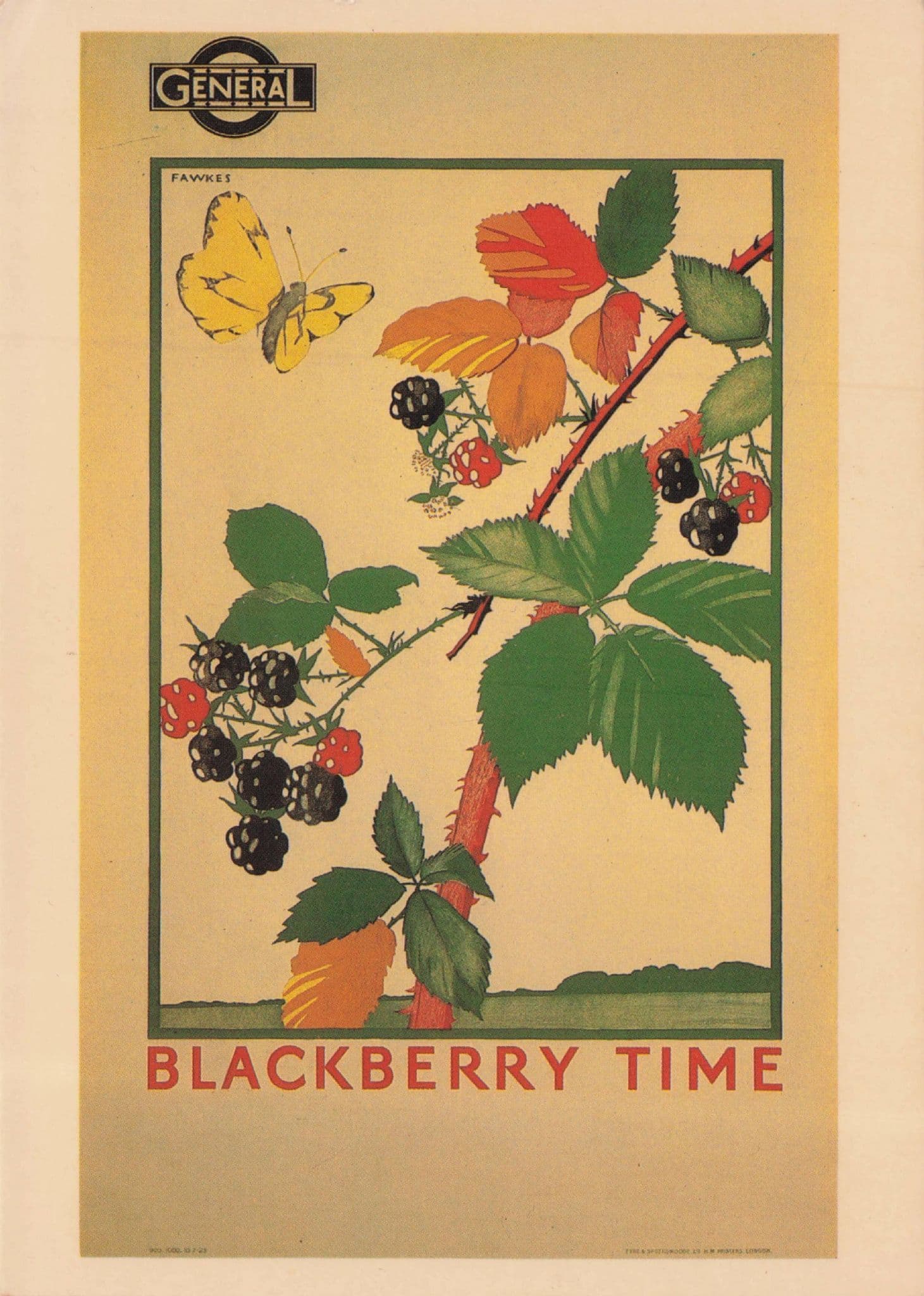 Blackberry Time 1923 Fruit Picking London Underground Poster Postcard