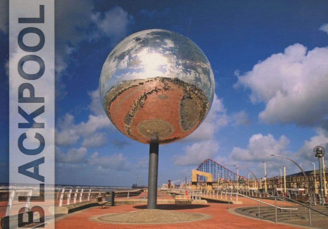 Blackpool Silver Metallic Giant Globe Lancashire Postcard