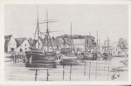 Blakeney Norfolk Dock Port Boat Ship Victorian Painting Postcard
