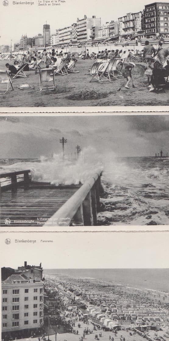 Blankenberge La Plage Rough Sea Panorama 3x Antique French Postcard s