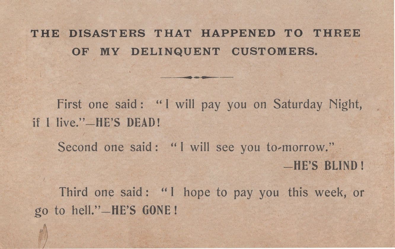 Blind Customer Debt Dead Money Owed Old Bad Taste Joke Postcard