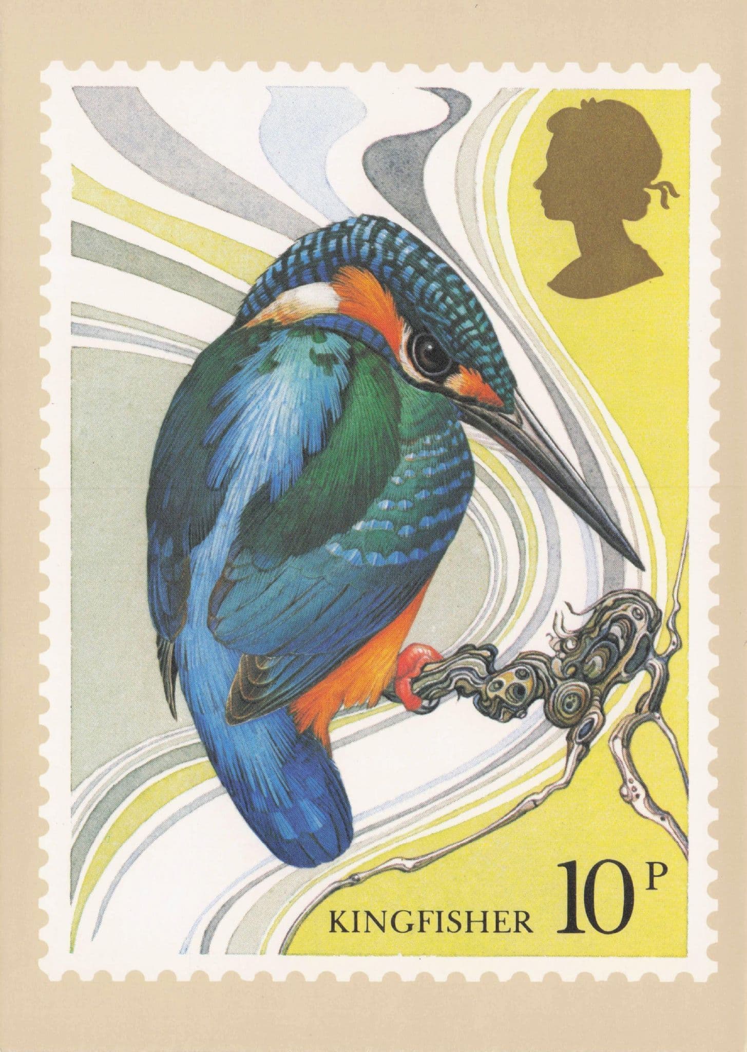 Blue Kingfisher Bird Painting First Day Cover Stamp Postcard
