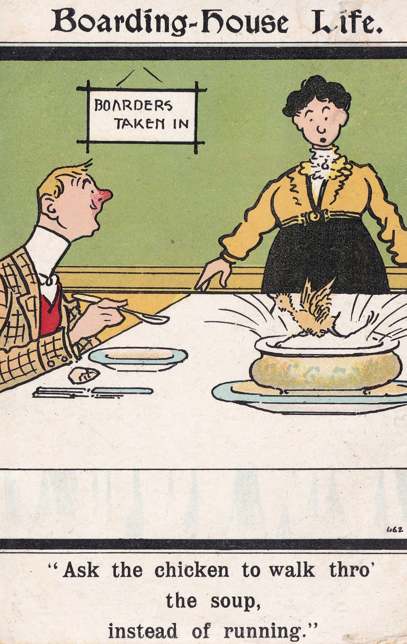 Boarding House Hotel Chicken Soup Antique Comic Postcard