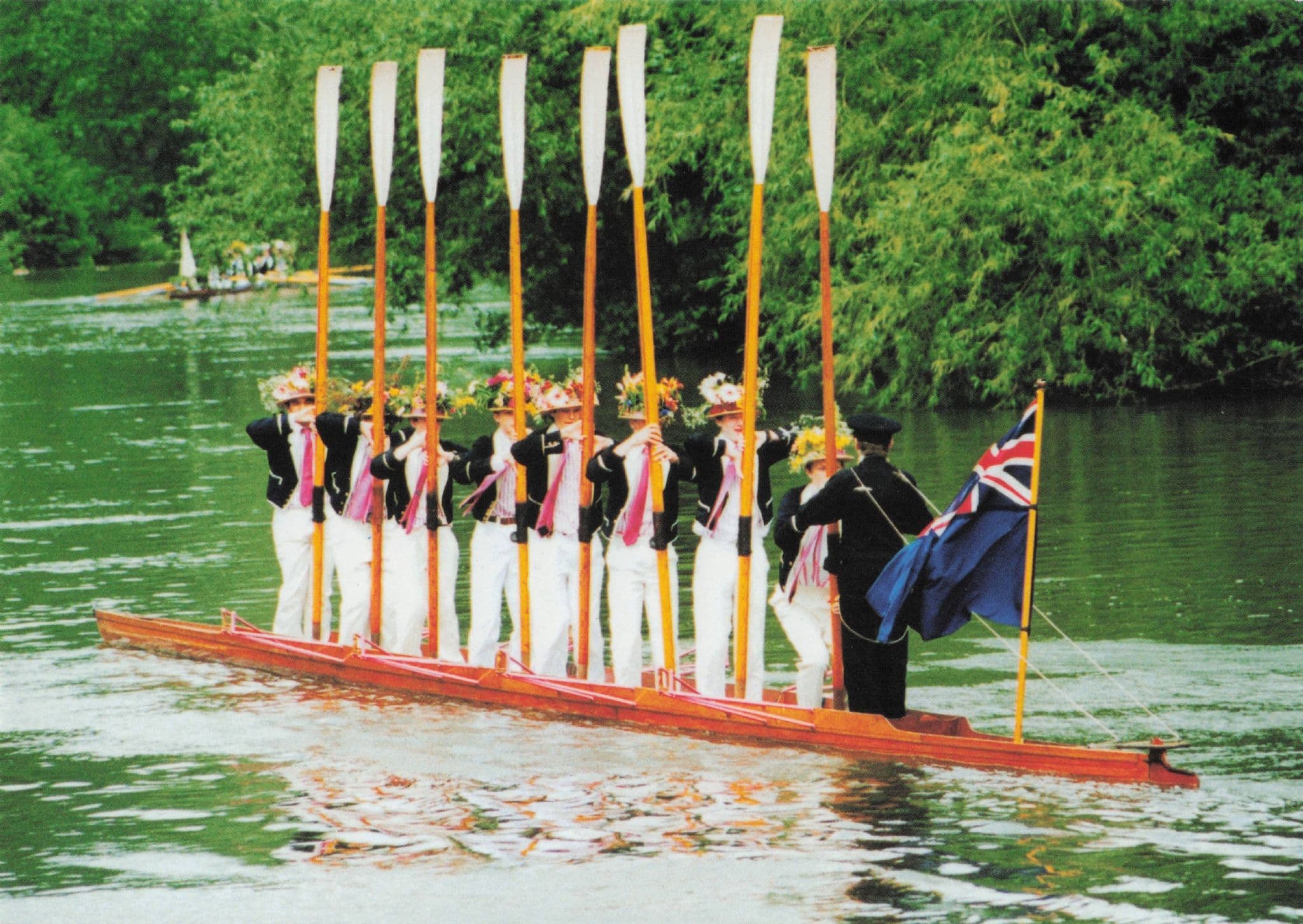 Boat Procession Union Jack Flag Eton College Cambridge Postcard
