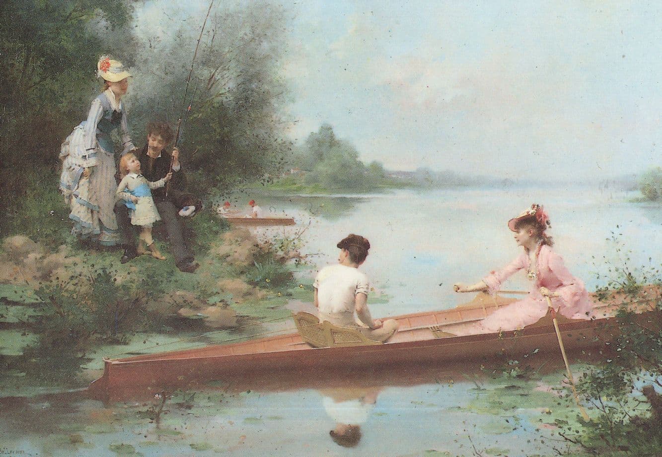 Boating on the River by Jules Frederick Ballavoine Painting Postcard