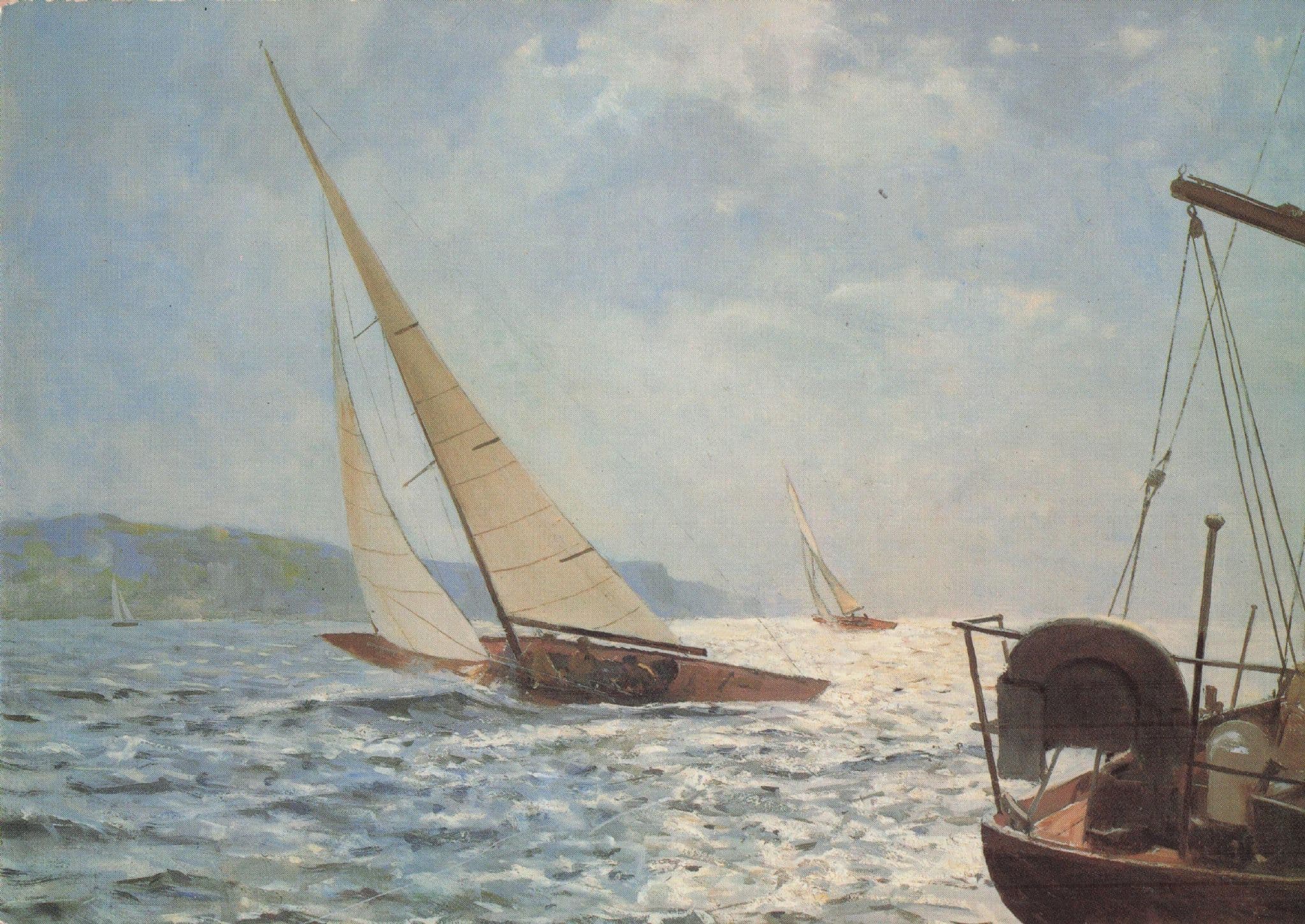 Boats Racing At Abersoch North Wales Eric Thorp Painting Postcard